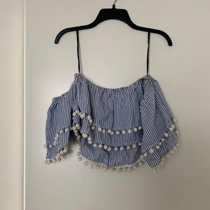 Off-the-Shoulder Pom Pom Blouse